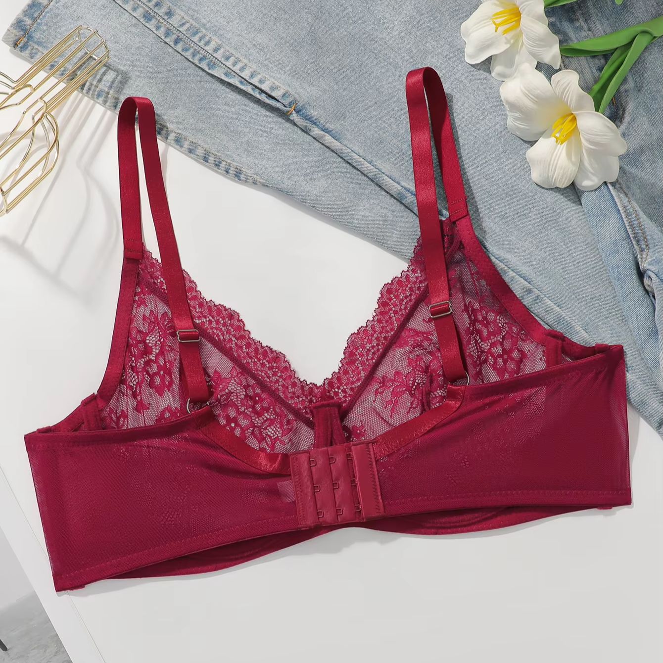 Women Plus Size Red Lace Sheer - مراجعة Full Coverage Bra وسعره