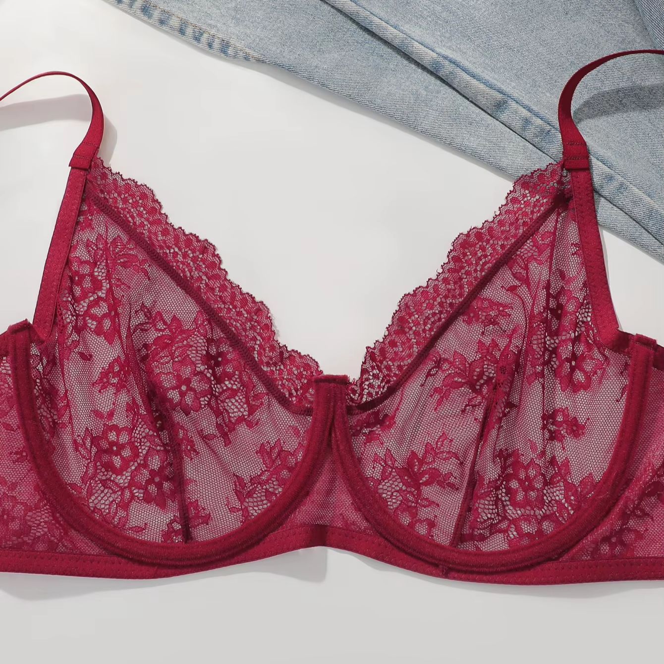 Women Plus Size Red Lace Sheer - مراجعة Full Coverage Bra وسعره