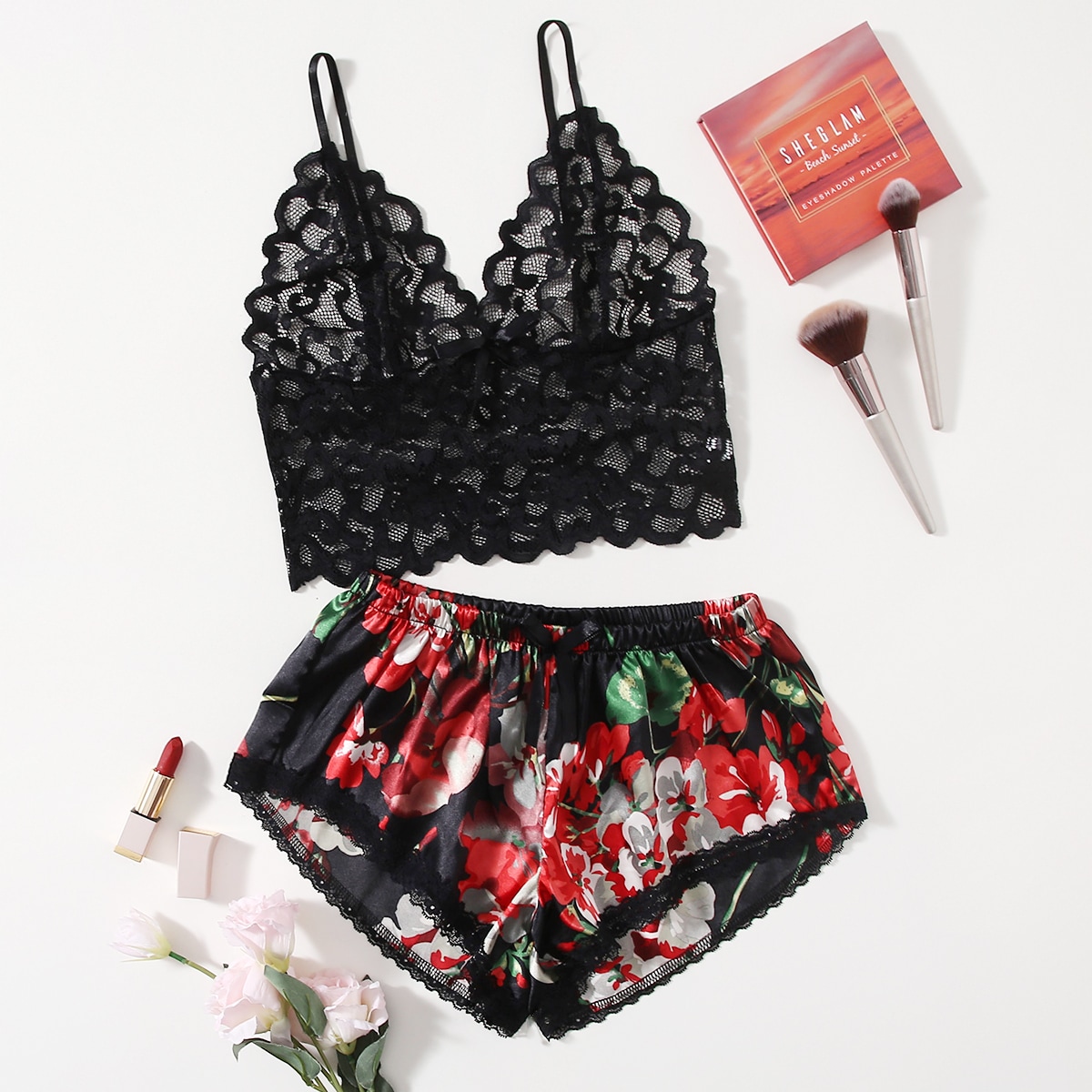 Floral Lace Pajama Set for Wom - مراجعة Lace Bralette Set وسعره