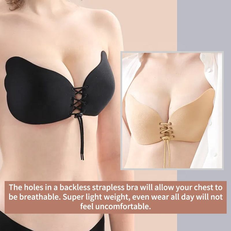 Wing shaped drawstring nude ba - مراجعة Strapless Bra Adhesive وسعره