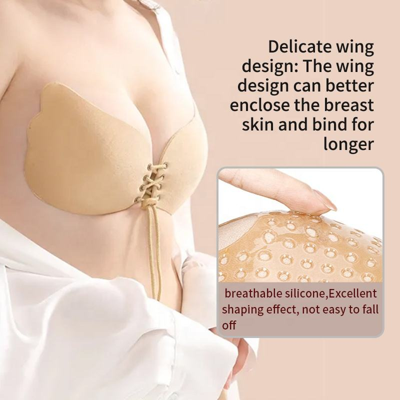 Wing shaped drawstring nude ba - مراجعة Strapless Bra Adhesive وسعره