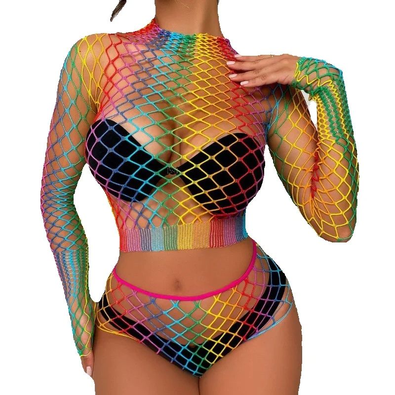 Sexy Rainbow Mesh Lingerie Set - مراجعة Sheer Mesh Bra وسعره