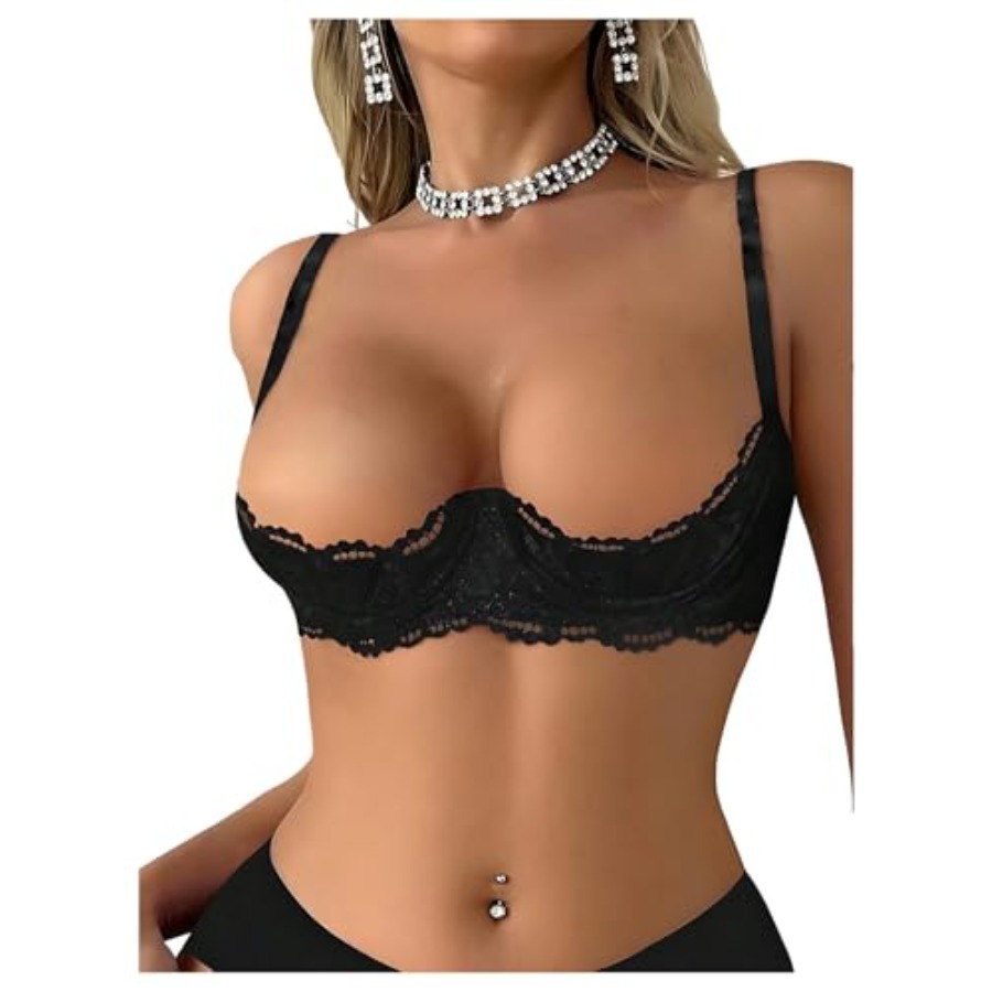 OYOANGLE Women's 1/4 Cup Lace  - مراجعة Demi Bra Balconette وسعره