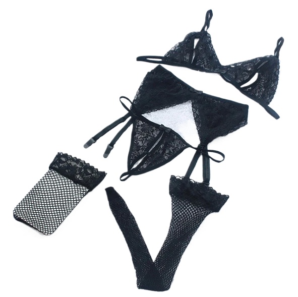 Lace Women Lingerie Set 4 Pcs  - مراجعة Sheer Mesh Bra وسعره