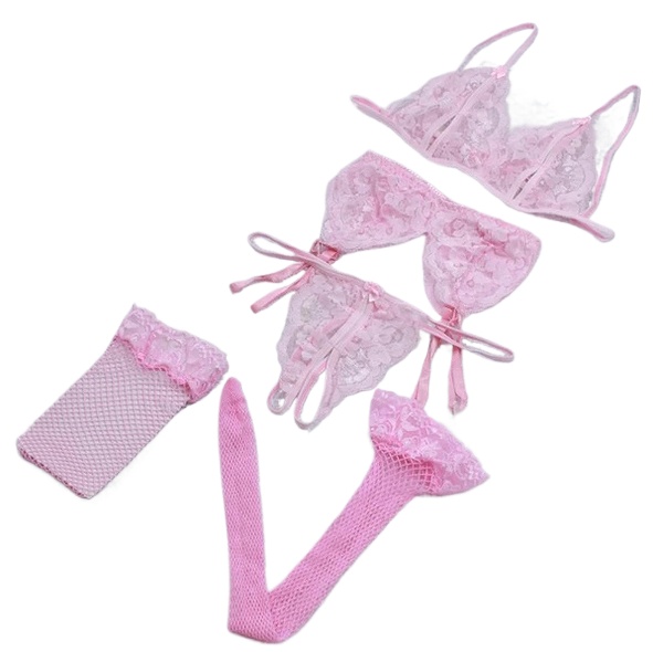 Lace Women Lingerie Set 4 Pcs  - مراجعة Sheer Mesh Bra وسعره