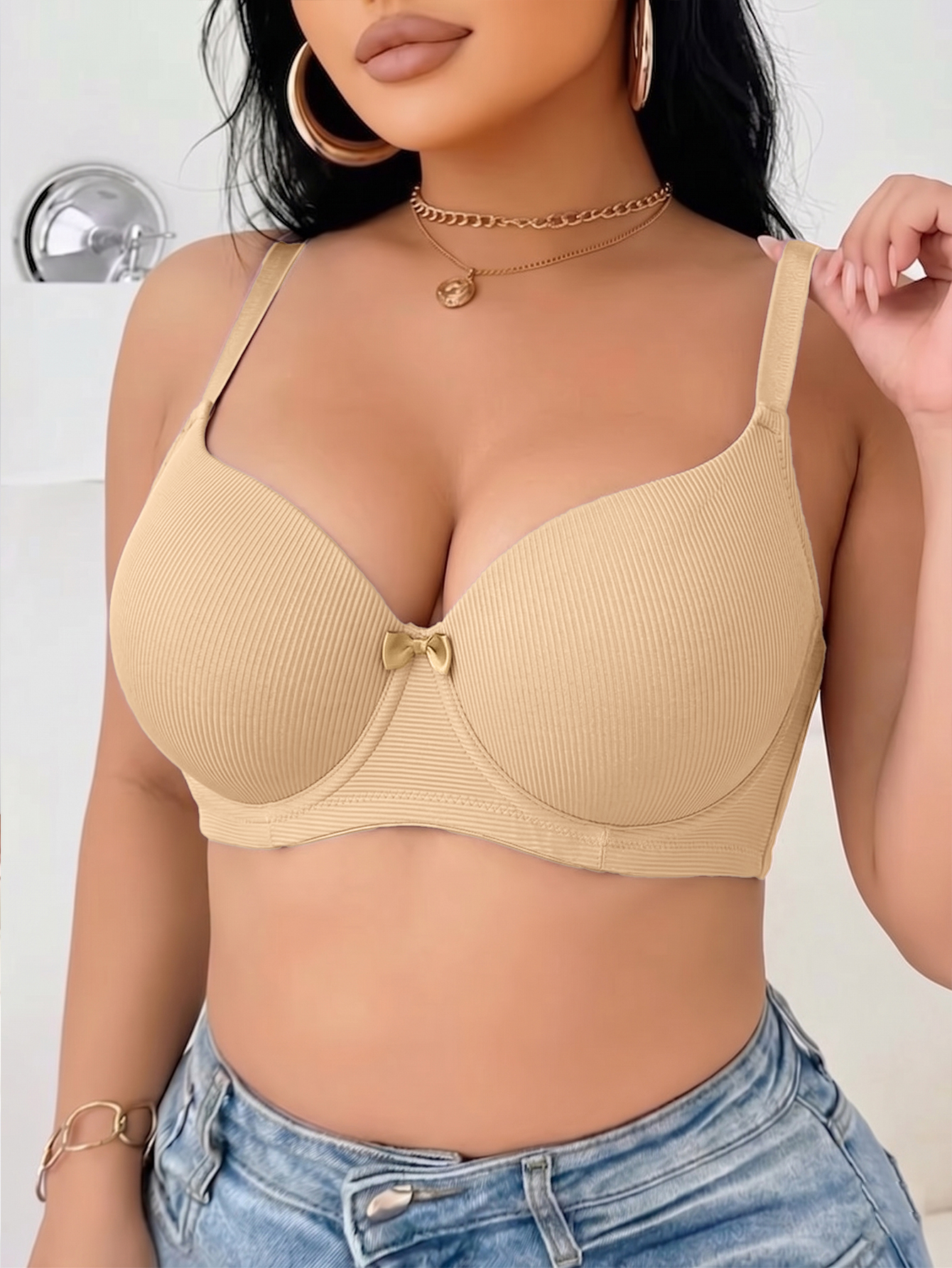 Plus Size Ribbed Women Bra Thi - مراجعة Plunge Bra Push Up وسعره